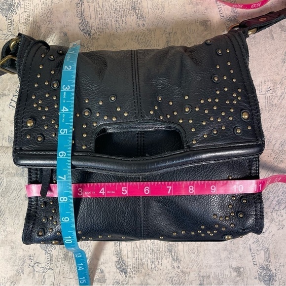 Lucky Brand 100% Black Leather Tote / Crossbody with studs - Picture 12 of 16
